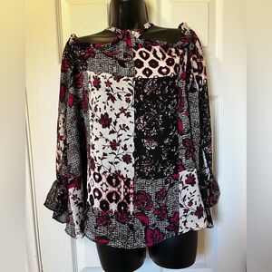 INC International Concepts Patchwork cold shoulder Women's Top. Size L